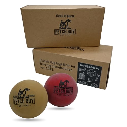 The O.G. of Bounce Solid Sponge Rubber Dog Ball, Made in USA, 2.5 inches, Medium Breeds that Fetch, 2 Pack Gift Box - color: Red & Gold