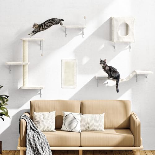 10 Pcs Cat Wall Shelves for Large Cats, Floating Climber with Scratcher - color: Beige, size: 10Pcs