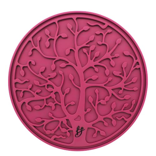 B The Boleo Shop Tree Design Lick Mat for Dogs and Cats, Slow Feeder, Anxiety Relief, Improve Grooming Session, Dog Toy to Keep Busy (Pink) - color: Pink