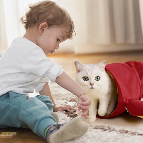 Spardar 2-in-1 Bunny Tunnel Bed, with Removable Mat Hideout, Red - color: Red