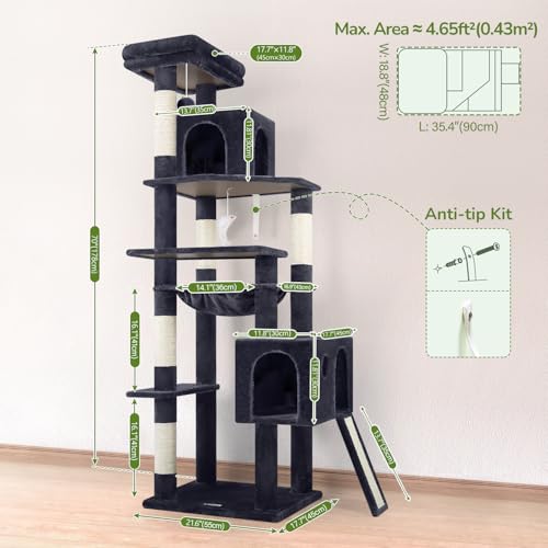 Globlazer F70 Pro Heavy Duty Cat Tree Tower for Indoor Cats Large Adult - color: Dark Grey