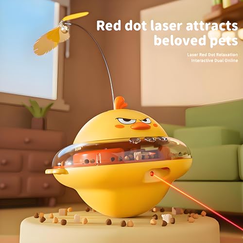 Interactive Cat Toy for Indoor Cats with Laser, Feather&Treat Dispenser - color: Yellow