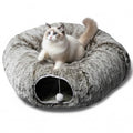 AUOON Plush Cat Tunnel Bed for Indoor Cats, 36" L x 36" W x 11.5" H, Brown - color: Brown