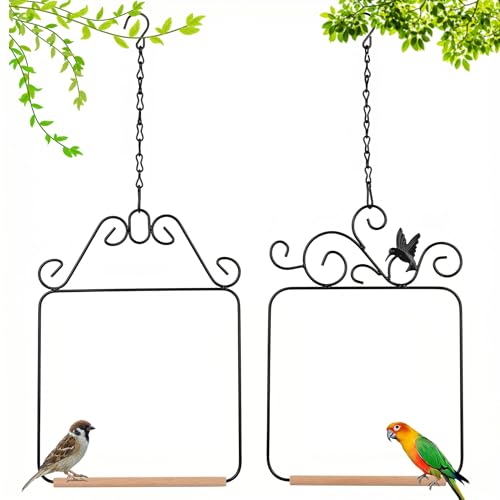 Two piece Metal Bird Swing with crossbars and Hanging Chains - Suitable for Outdoor Bird habitats in Gardens, terraces, lawns, and Tree Trunks - Load-Bearing, Easy to Hang, Black