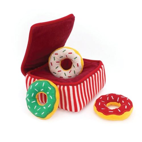 ZippyPaws Burrow Christmas Dog Toy - Plush Squeaky Holiday Dog Gifts for Small & Medium Puppy Dogs, Interactive Hide & Seek Stocking Stuffers for Pets - Xmas Donutz Box - size: Christmas, style: Donutz Box