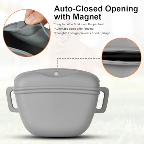 AOMIG Dog Treat Pouch with Training Clicker, 1.67 Cup Silicone Dog Treat Bag with Stronger Magnetic Closure, Portable Pouches for Pet Training Walking Premium Fanny Pack with Waist Belt(Grey) - color: Grey
