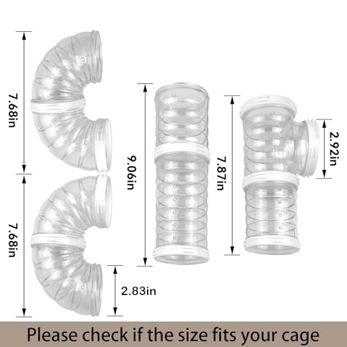 8 PCS Hamster Tunnel Kit Transparent Curved Pet Cage Tube Set Dwarf Hamster Accessories DIY Toy Connection External Pipe for Mice Rat(White) - color: 【White】