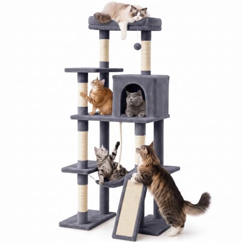DUMOS Large 63in Cat Tree Tower with Scratching Posts, Indoor Cats Use - color: Dark Grey, size: 63 Inch