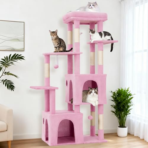 Takywep Cat Tree Heavy Duty Multi-Level Cat Tower for Large Indoor Cats - color: Pink