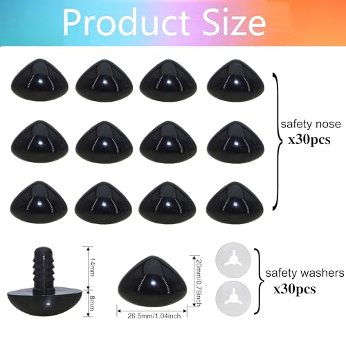 1BOX(30PCS) 22 x 26.5mm Large Black Plastic Triangle Shape Safety Nose with Sturdy and Precise Plastic Washers for Plush Animal Making Craft - color: #2 Triangle Nose