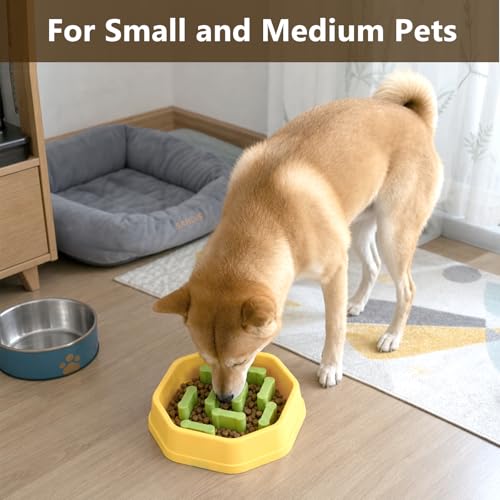 Slow Feeder Bowl with Removable Pegs for Small and Medium Dogs and Cats - color: Yellow