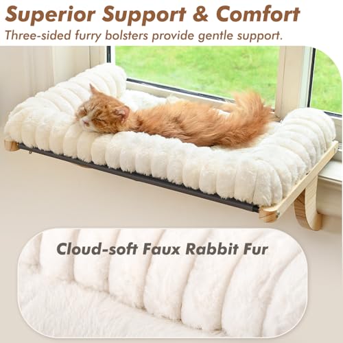Cloud-Soft Cat Window Sill Perch, Zipper Design Cushion Pet Bed,XL - color: White, size: X-Large(27.5''x17'')
