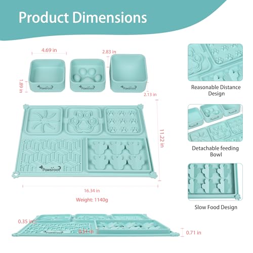 Extra Large Dog Lick Mat & Slow Feeder Bowl Set - XXL Silicone Enrichment Tray for Large Breeds - 2-in-1 Calming Puzzle Toy with 3 Removable Bowls (Dove Grey) - color: Dove Grey