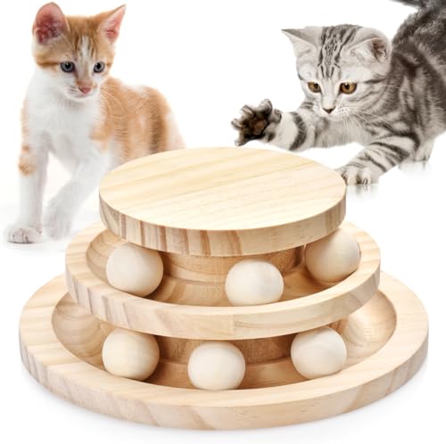 Cat Ball Track Toy, Double-Layer Tower cat Toy Roller, Interactive Wooden cat Toy - no Card Ball, Anti Slip, no Assembly Required, Ideal Choice for Physical and Mental Exercise of Kittens - size: 7.28