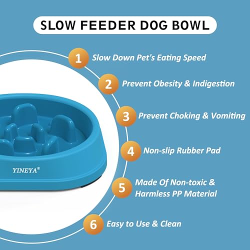 YINEYA 2PCS Anti-Choking Slow Feeder Dog Bowls Small Size Dog, Slow Feeder Cat Bowl, Supplies and Puzzle for Pet - color: A - DarkBlue & RoseRed, size: Small