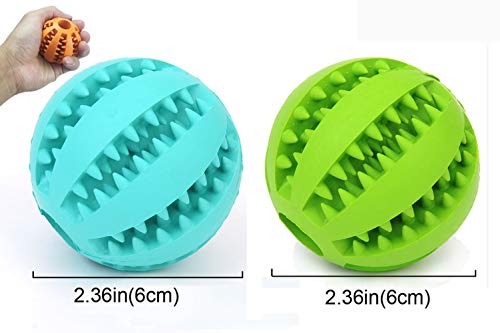 Sunglow 2 Pack Dog Toy Ball - Nontoxic Bite Resistant Teething Toys for Small/Medium/Large Dog and Puppy Cat, Dog Pet Food Treat Feeder Chew Tooth Cleaning Exercise Game IQ Training - color: Blue/Green, size: 2.36 in