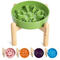 LE TAUCI Ceramic Slow Feed Dog Bowls, Elevated for Small Breeds, Anti-Gulping, Non-Slip, 6 inch, Green - color: Clover Green+Stand, size: S-0.6 Cups