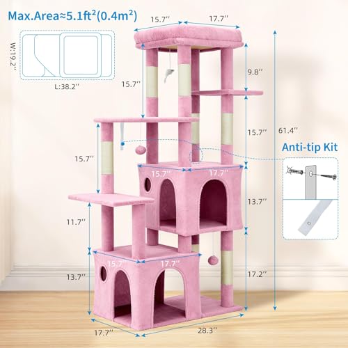 Takywep Cat Tree Heavy Duty Multi-Level Cat Tower for Large Indoor Cats - color: Pink