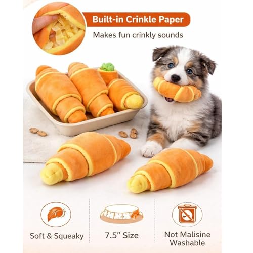 Kalika Dog Toys for Small Dogs – Interactive Dog Toy, Dog Enrichment Toy, Snuffle Mat Dog Puzzle Toy for Puppies, Plush Dog Chew Toy for Boredom & Mental Stimulation (Croissant Plush Toy)