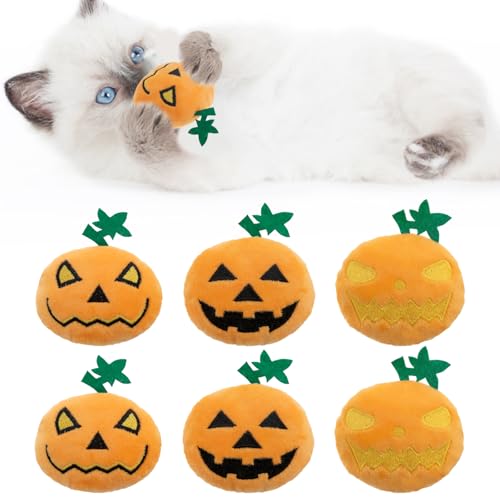 6pcs Halloween Pumpkin Catnip Toy，Hallowen Indoor Pumpkin Shaped Cat Toy Plush Interactive Chew Bite Toys for Cat Kitten Indoor Festive Holiday Cat Lover Gift - color: Pumpkin