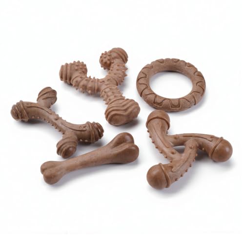 MECOOL Indestructible Dog Chew Toys for Aggressive Chewers 5PCS, Durable Bacon Flavored Nylon Bones for Small Dogs, Puppy Teething Toys, Long Lasting Nylon Dog Chews - size: 5PC
