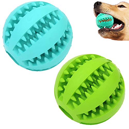 Sunglow 2 Pack Dog Toy Ball - Nontoxic Bite Resistant Teething Toys for Small/Medium/Large Dog and Puppy Cat, Dog Pet Food Treat Feeder Chew Tooth Cleaning Exercise Game IQ Training - color: Blue/Green, size: 2.36 in