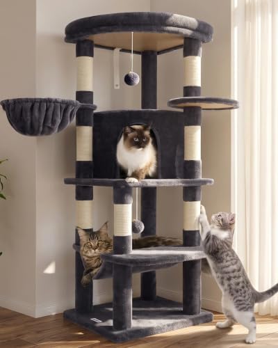 Globlazer Corner Cat Tree Tower with Scratching Post, C51, Dark Grey - color: Dark Gray, size: 51inch