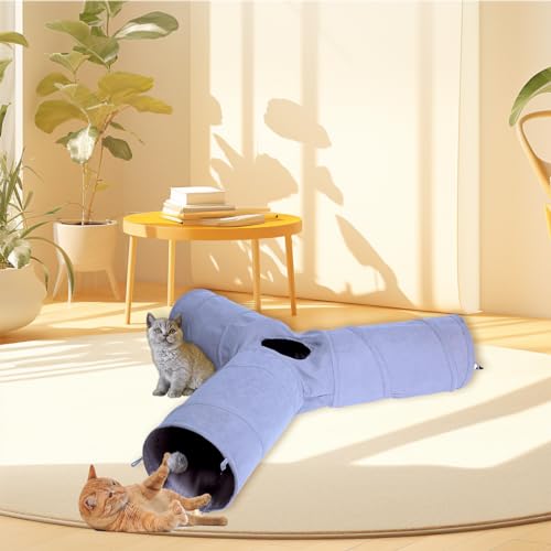 3 Way Collapsible Cat Play Tube Toys with Plush Ball, Indoor Play Tunnel for Puppy, Kitty, Kitten, Rabbit - color: 3 Way Shape