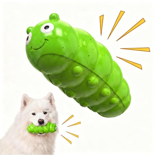 Squeaky Dog Chew Toys, Interactive Tough Indestructible Dog Toys for Aggressive Chewers, Medium to Large Dogs, Indoor & Outdoor Use - color: Green Chubby