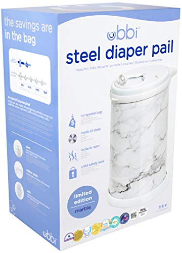 Ubbi Stainless Steel Diaper Pail, No Special Bags, Odor-Locking, Marble - color: Marble