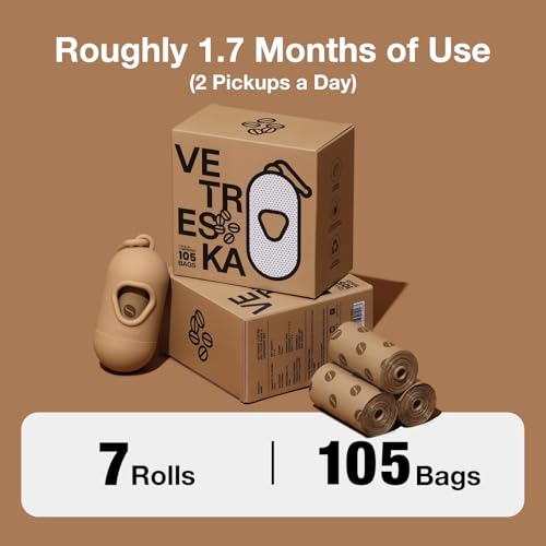 VETRESKA Dog Poop Bags Dispenser with Coffee Scented Waste Bags, 105 Counts - color: coffee, size: 1 Count (Pack of 105)
