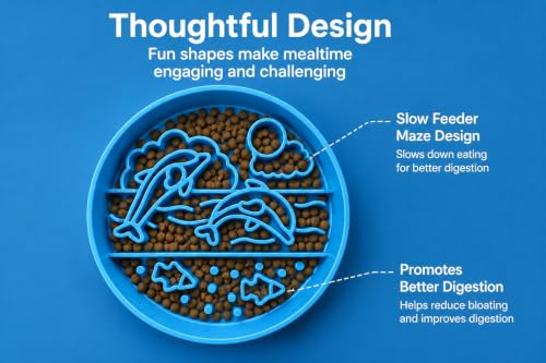 Silicone Slow Feeder Dog Bowl, Non-Slip Interactive Puzzle Bowl, Anti-Choking Feeding Dish for Small & Medium Dogs (Blue) - color: blue