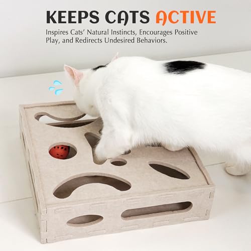 PETKARAY Felt Cat Puzzle Toy, Interactive Cat Toys for Indoor Cats, Interactive Maze for Kitten Felt Puzzle Box with Ball, Beige - color: Beige, size: Cat Puzzle Toy Box