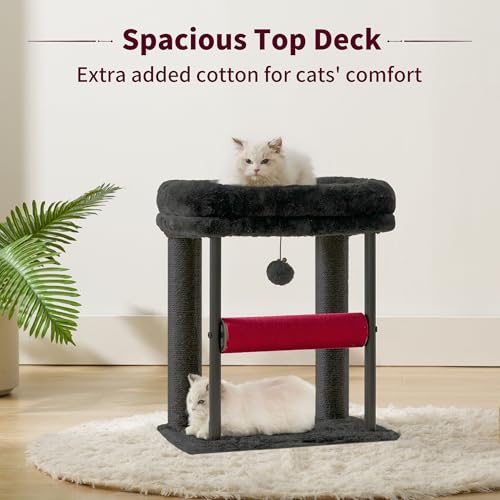 Hey-brother Cat Tree, Sturdy Tower with Sisal-Wrapped Columns, MPJ010SBR - color: Black and Red, size: 18.9 inches