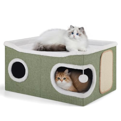 Shikha Extra Large Cat House Bed for Multi Cats with Scratch Pad Green - color: Green, size: Extra Large