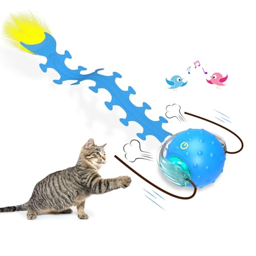 Giociv Interactive Cat Toys Ball for Indoor Cats Fast Rolling on Carpet, Chirping & Motion Activate Cat Toys (Blue Centipede)