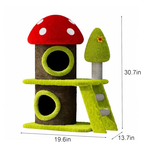 30.7 Inch Cute Mushroom Cat Tree Tower, Multi-Level Cat House with Sisal Scratching Post, Green Brown Cartoon Indoor Cat Furniture for Kittens & Multi-Cat Families - color: Style A