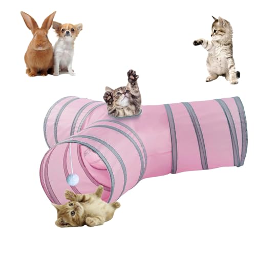 3-Way Collapsible Cat Tunnel Tube Toy Pink - color: Pink