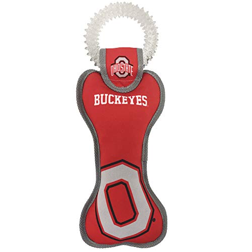 Pets First NCAA Ohio State Buckeyes Dental Dog TUG Toy with Squeaker. Tough PET Toy for Healthy Fun, Teething & Cleaning Pets Teeth & Gum - color: Ohio State Buckeyes