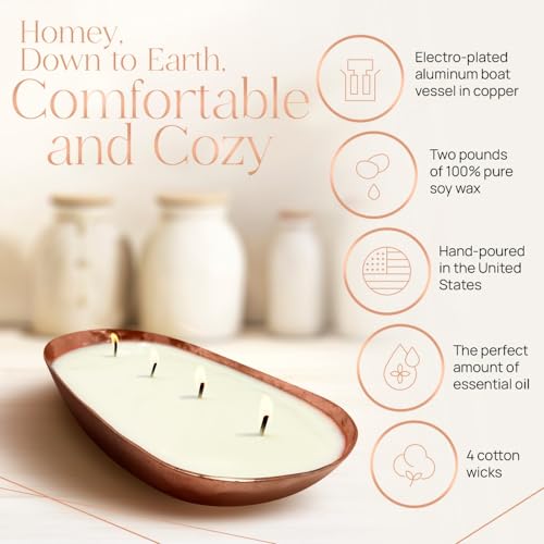 Dough Bowl Candle Co. Luxury Candle - Scented Luxury Candles for Home, 12x5x2 Inch Vessel for Women and Men, Fancy 4 Wick for All Occasions (Apple Cider, Copper) - style: Apple Cider