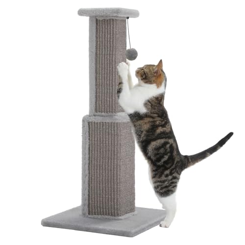PAWZ Road Cat Scratching Post 32” Tall Square Cat Scratcher - color: Grey