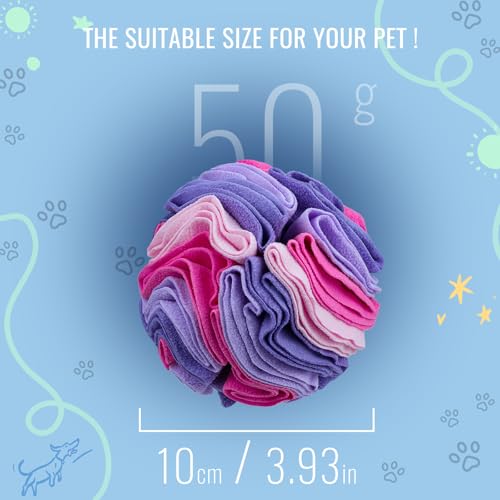 Pet Snuffle Ball, Puzzle Sniffing Interactive Dog Ball for Blind Dogs Training Stress Relief Dog Enrichment Toys Treat Machine Washable (Pink and Purple, 10cm) - color: Pink and purple, size: 10cm