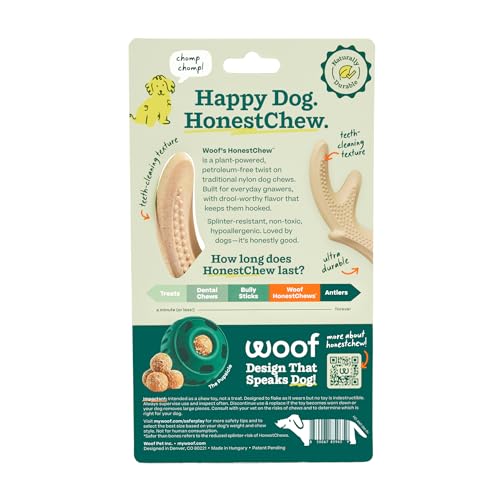 WOOF HonestChew Antler Dog Chew Toy for Dogs Under 25 lbs - color: Antler, size: Small