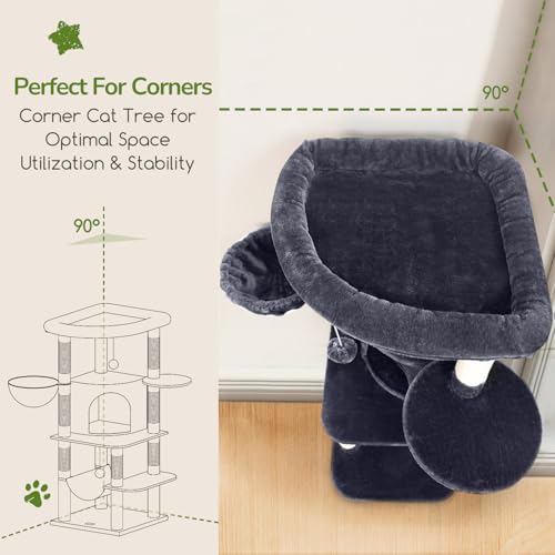 Globlazer Corner Cat Tree Tower with Scratching Post, C51, Dark Grey - color: Dark Gray, size: 51inch