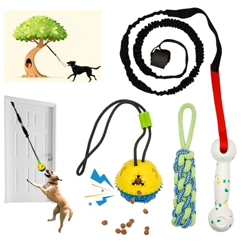 Dog Door Bungee Tug Toy, 4 Pieces, Small Medium Dogs 20 to 50lbs