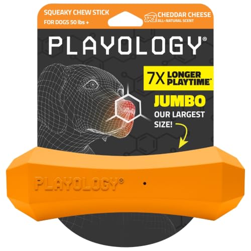 Playology Squeaky Chew Stick - Scented Dog Toy - Jumbo, Cheddar Scent - size: Jumbo, style: Cheddar Cheese