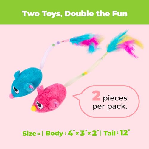 Catify Interactive Cat Toy - Squeaking Mice Set, Blue & Fuchsia - color: Squeaking Mice Blue & Fuchsia