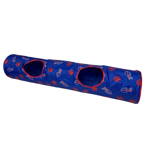 NFL Buffalo Bills Cat Tunnel Tube Toy with Plush Football Catnip and Feathers Collapsible Tunnel for Cats to Play, Peek and Hide, Sporty & Fun Cat Tunnel Toy with Team Logo All-Over Design! - color: Buffalo Bills