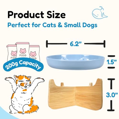 Slow Feeder Cat Bowl with Stand, Melamine Elevated Cat Food Bowl, Whisker Friendly Raised Puzzle Feeder for Cats & Small Dogs, Wet & Dry Food, Dishwasher Safe, Non-Slip (Blue) - color: Ocean Mist With Stand