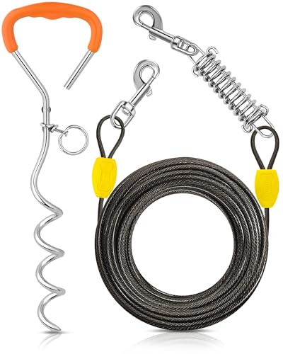 Petbobi Dog Tie Out Cable and Stake, 50ft Heavy Duty Dog Leads for Yard - color: Black, size: 50 ft (120 lbs)